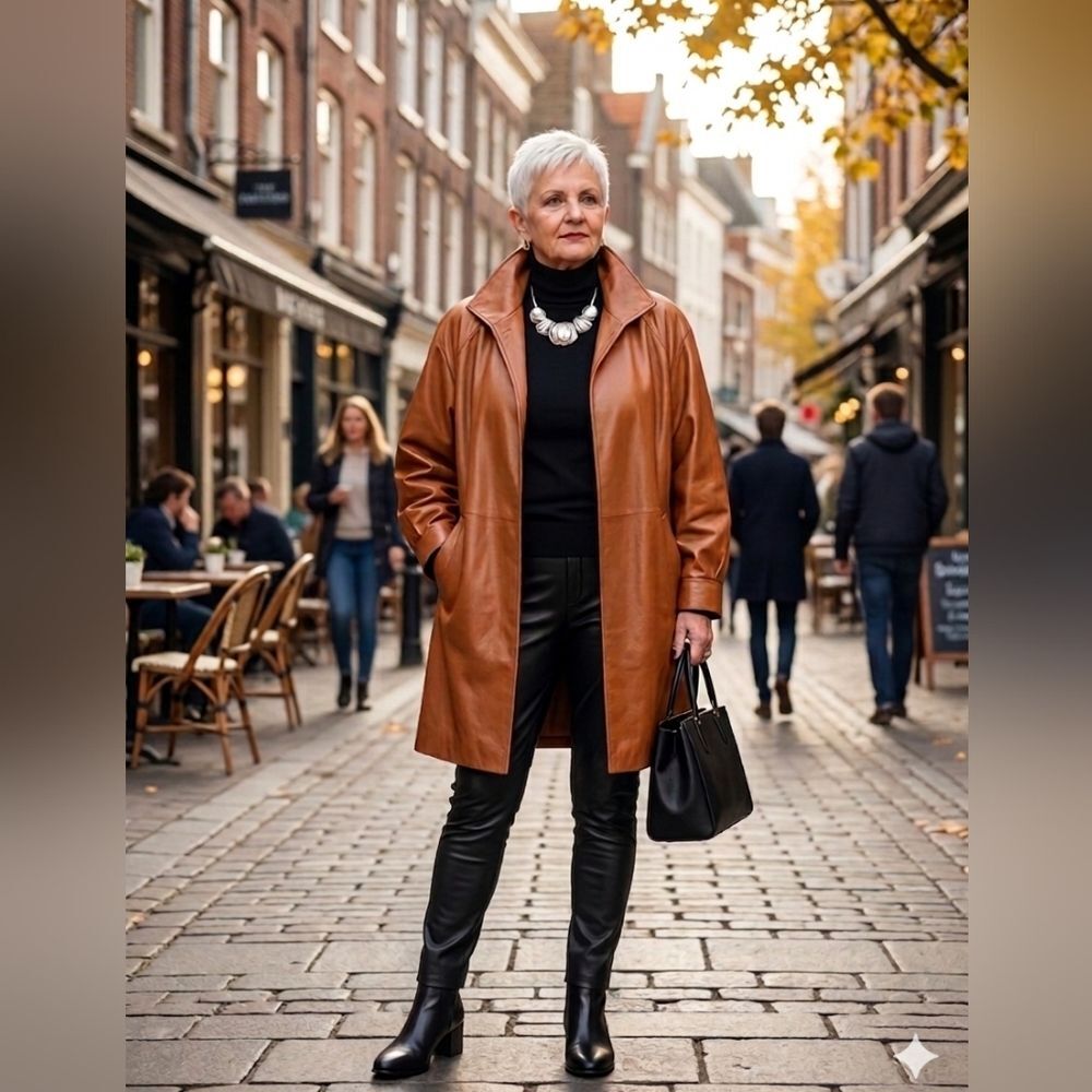 Vintage Women’s Cognac Leather Batwing Coat